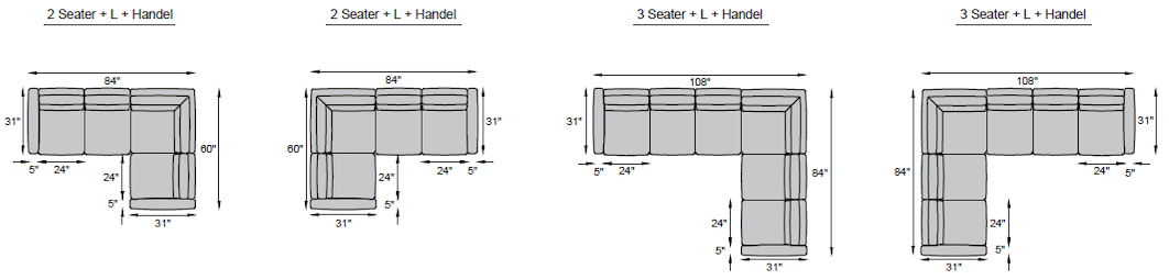 2 seater + L + Handle, 3 seater + L + Handle