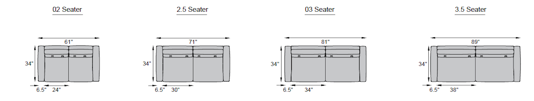 2 seater, 2.5 seater, 3 seater, 3.5 seater