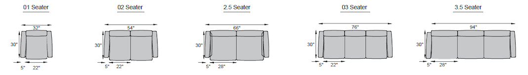 1 seater, 2 seater, 2.5 seater, 3 seater, 3.5 seater